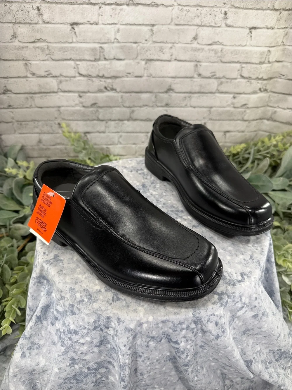 DEER STAGS “Greenpoint Jr.” Black Faux Leather Square Toe Dress Loafers Boys 3M
